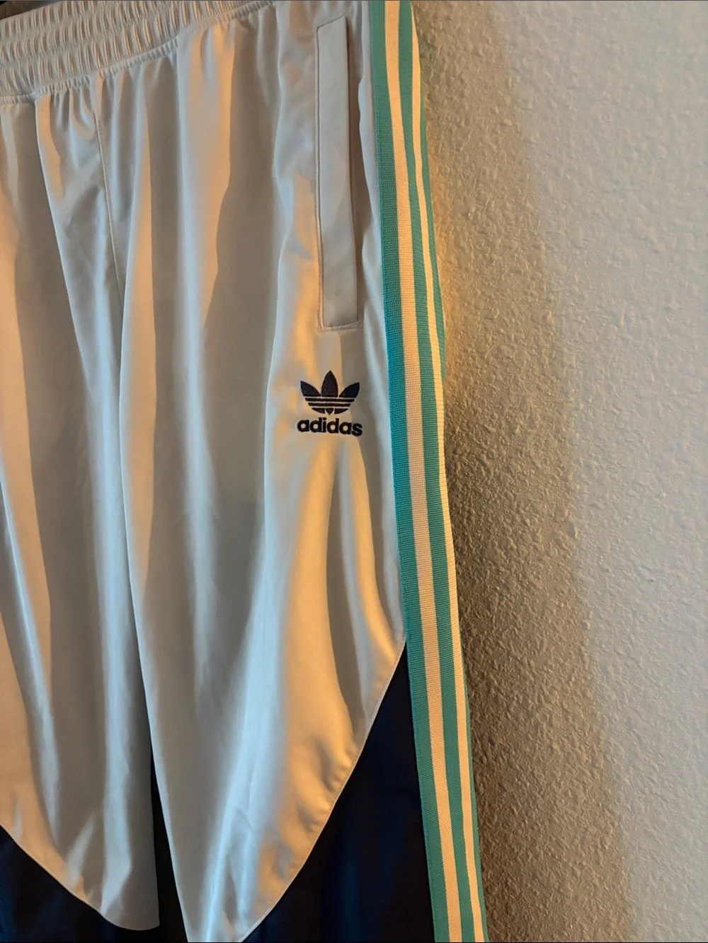 Adidas Cream, Navy & Aqua Colorblock Track Joggers
